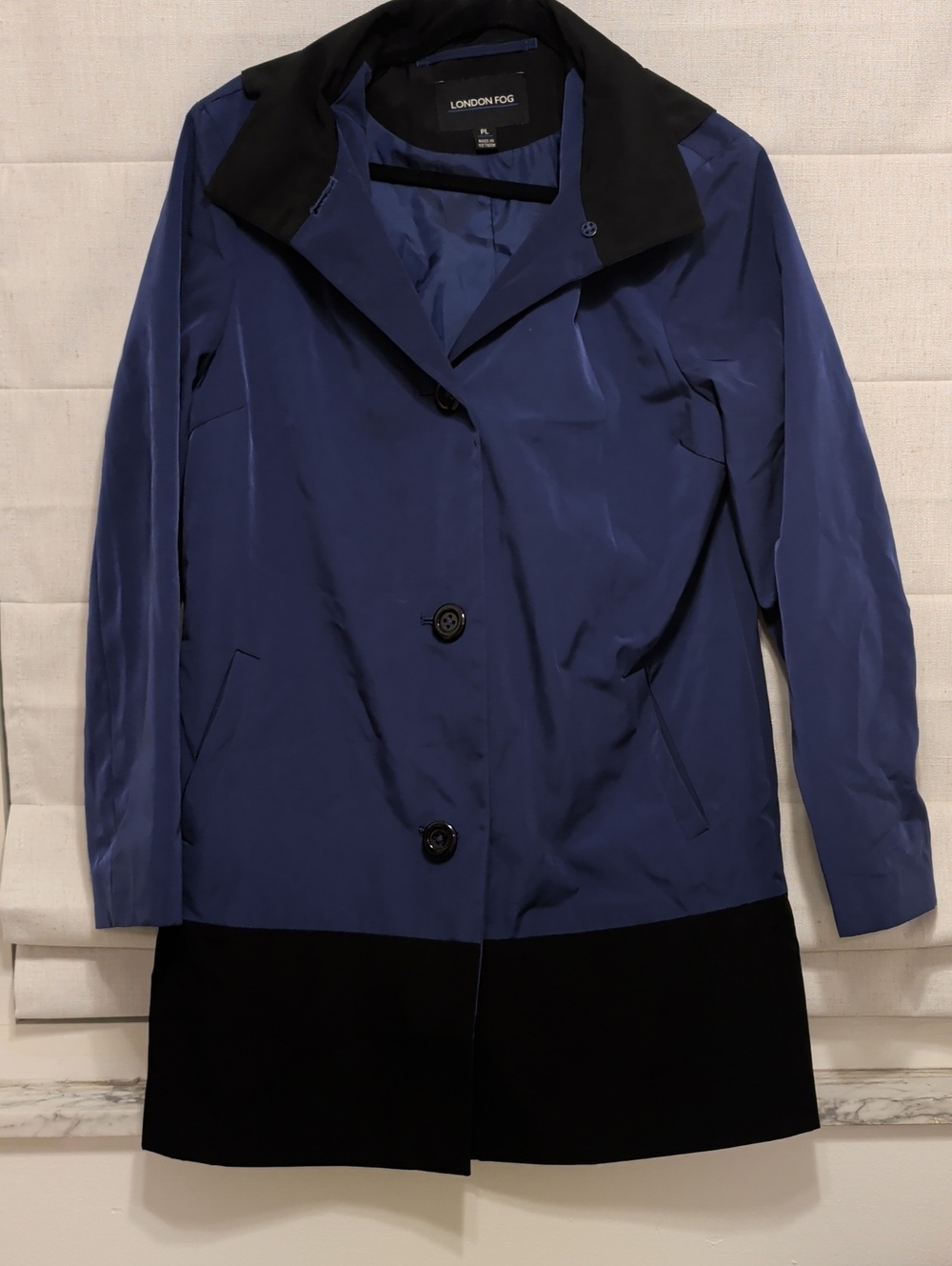 Classy London Fog Blue and Black Trench Coat With Removable Hood